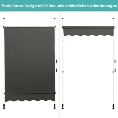 Stahovací sluneční stříška s klikou výškově nastavitelná markýza 150 x 120 cm Šedá