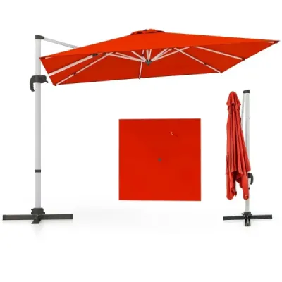 Terasový slunečník s křížovou základnou a 360° rotací pro zahradu a bazén 300 x 300 x 261 cm bordó