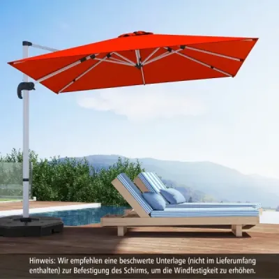 Terasový slunečník s křížovou základnou a 360° rotací pro zahradu a bazén 300 x 300 x 261 cm bordó