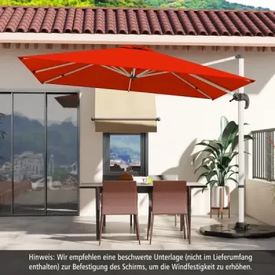 Terasový slunečník s křížovou základnou a 360° rotací pro zahradu a bazén 300 x 300 x 261 cm bordó