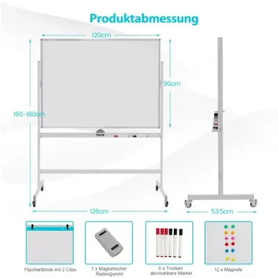 Magnetická oboustranná tabule s kolečky do třídy, kanceláře i domácnosti