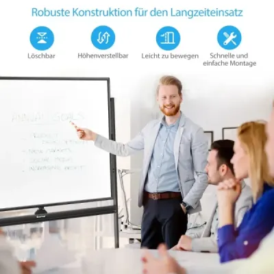 Mobilní magnetická velká oboustranná tabule otočná o 360° 90 x 120 cm černá + bílá