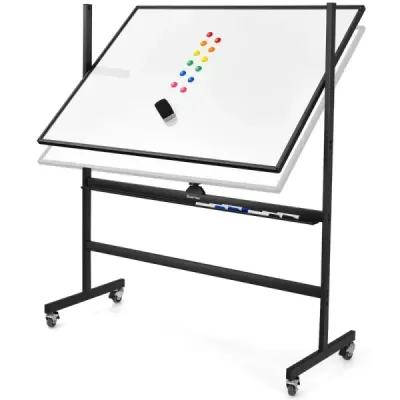 Mobilní magnetická velká oboustranná tabule otočná o 360° 90 x 120 cm černá + bílá