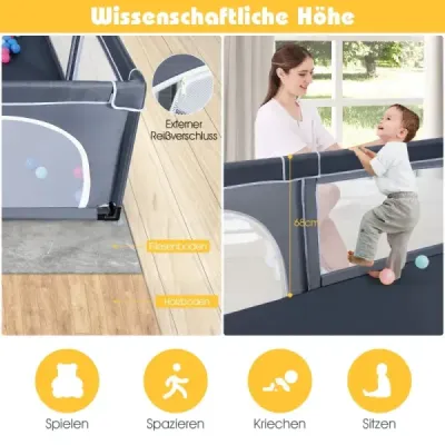 Dětská ohrádka s 50 míčky na hraní Ohrádka se zipem Tmavě šedá