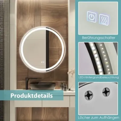 Kulaté koupelnové zrcadlo LED pro montáž na zeď 3000 K-6000 K ? 60 cm