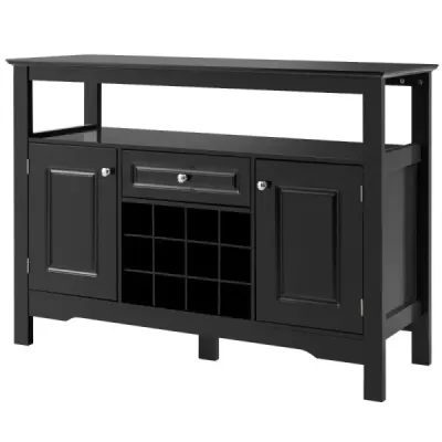 Moderní jídelní bufet s regálem na víno, skříňkami a šuplíkem 117 x 40,5 x 82,5 cm černý