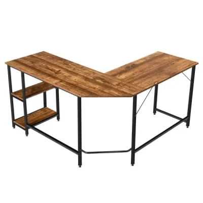 Psací stůl ve tvaru L pro domácí kancelář se 2 policemi 138 x 138 x 75,5 cm kávově hnědý + černý