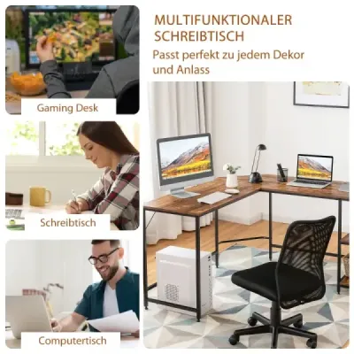 Psací stůl ve tvaru L pro domácí kancelář se 2 policemi 138 x 138 x 75,5 cm kávově hnědý + černý