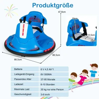 6V dětské odrážedlo s otáčením o 360 stupňů s hudbou a barevnými LED světly modré