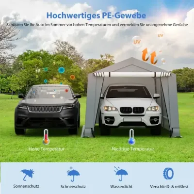 Garážový stan 290 x 490 cm Velký přístřešek na auto stan Garáž s dveřmi Přístřešek pro SUV Loď Šedá