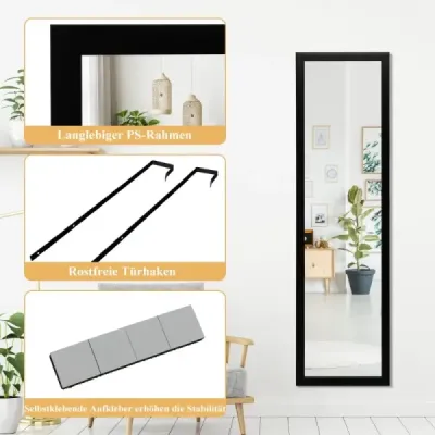 Obdélníkové zrcadlo s háčky na zavěšení na dveře 33x119cm černé