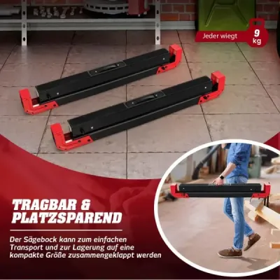 Sklápěcí pilový kůň v balení 2 ks z oceli s 2 x 4 opěrnými rameny 61,5-82,7 cm s nastavitelnou výškou