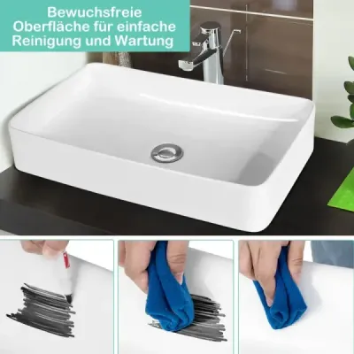 Porcelánové umyvadlo Keramické umyvadlo s výsuvným odpadem 60 x 35 x 11 cm Bílá