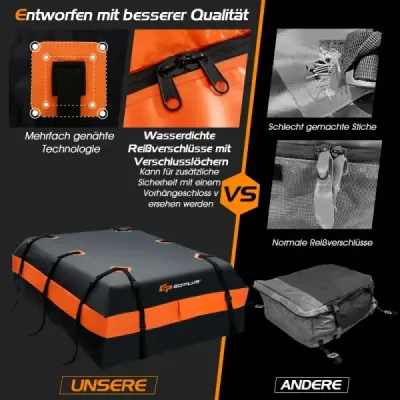 Vodotěsný střešní box o objemu 600 l pro všechna vozidla 132x100x43cm Black+Orange