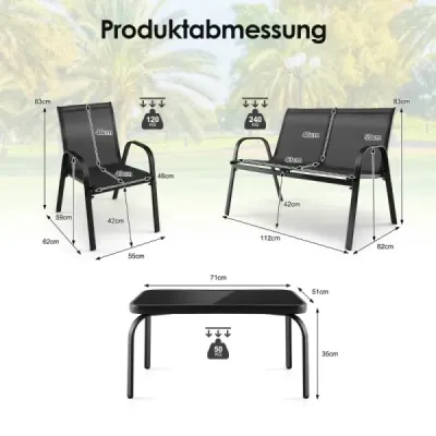 4-dílná sada nábytku na terasu Conversation Set s konferenčním stolkem 51 x 71 x 35 cm Grey