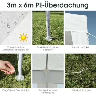 Párty stan 3 x 6 m Vodotěsný plážový stan s lany Bílý