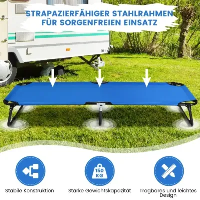 Přenosná kempinková skládací postel 190 cm dlouhá látková spací postel modrá
