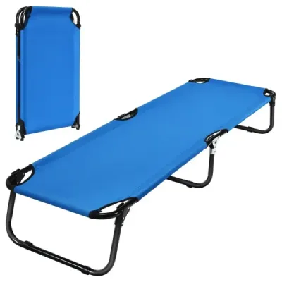 Přenosná kempinková skládací postel 190 cm dlouhá látková spací postel modrá