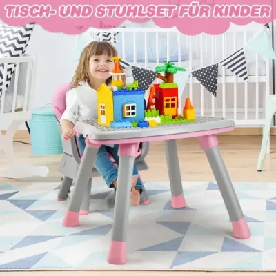 Dětská vysoká židle 6 v 1 Vysoká židle a jídelní židle a stůl pro učení a stůl se stavebnicemi 58 x 58 x 98 cm Růžová