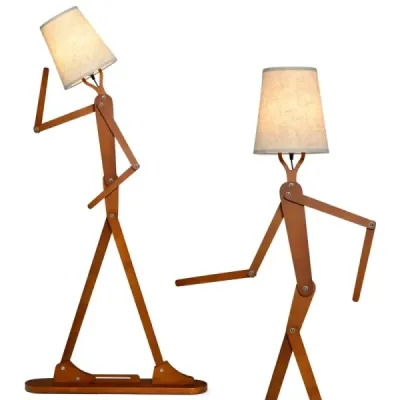 160 cm vysoká dřevěná stojací lampa Dekorativní humanoidní rohová lampa příroda