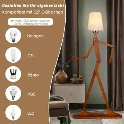 160 cm vysoká dřevěná stojací lampa Dekorativní humanoidní rohová lampa příroda