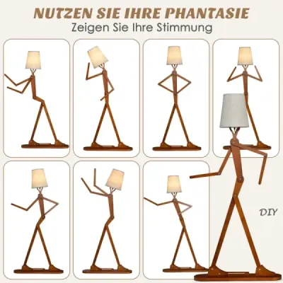 160 cm vysoká dřevěná stojací lampa Dekorativní humanoidní rohová lampa příroda