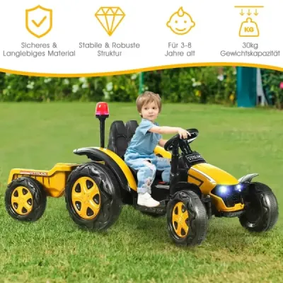 2V traktor s dálkovým ovládáním 2.4G a odpojitelným přívěsem pro děti od 3 do 8 let. Žlutá