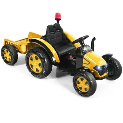2V traktor s dálkovým ovládáním 2.4G a odpojitelným přívěsem pro děti od 3 do 8 let. Žlutá