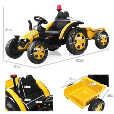 2V traktor s dálkovým ovládáním 2.4G a odpojitelným přívěsem pro děti od 3 do 8 let. Žlutá