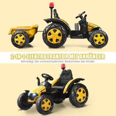 2V traktor s dálkovým ovládáním 2.4G a odpojitelným přívěsem pro děti od 3 do 8 let. Žlutá