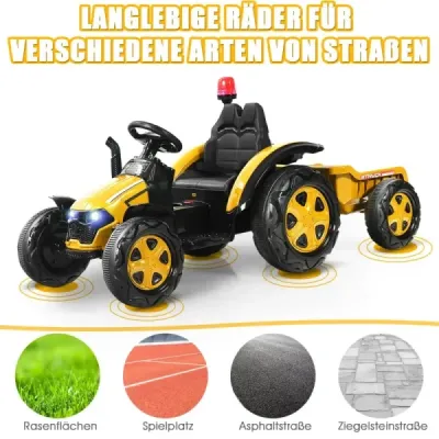 2V traktor s dálkovým ovládáním 2.4G a odpojitelným přívěsem pro děti od 3 do 8 let. Žlutá