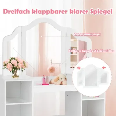 Dětský toaletní stolek 2 v 1 Psací stůl se zrcadlem 107 × 40 × 117 cm Bílý