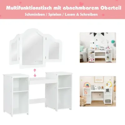 Dětský toaletní stolek 2 v 1 Psací stůl se zrcadlem 107 × 40 × 117 cm Bílý