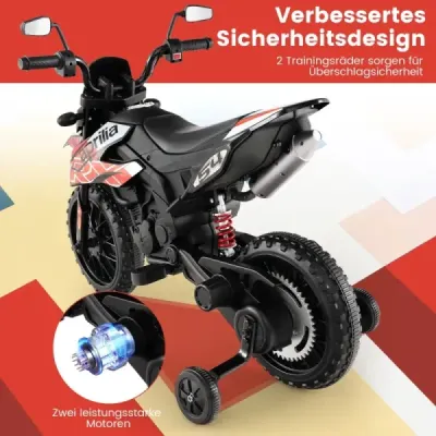 12V dětská elektrická motorka s tréninkovými koly Aprilia Licencovaná elektrická motorka černá