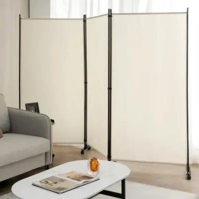 180 cm dělící paravan na kolečkách Sklopný paravan se 3 volně kombinovatelnými panely Béžová