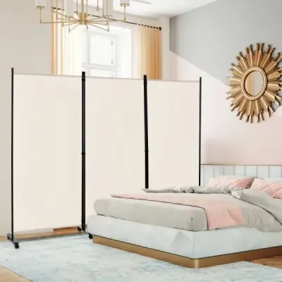 180 cm dělící paravan na kolečkách Sklopný paravan se 3 volně kombinovatelnými panely Béžová