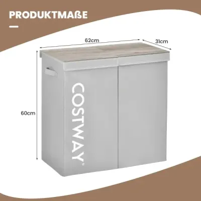 115L koš na prádlo se 2 přihrádkami z netkané textilie s víkem a držadly 62 x 31 x 60 cm Šedá