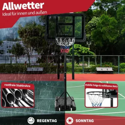 130 - 305 cm Basketbalový stojan se sítí a 2 kolečky Výškově nastavitelný černý