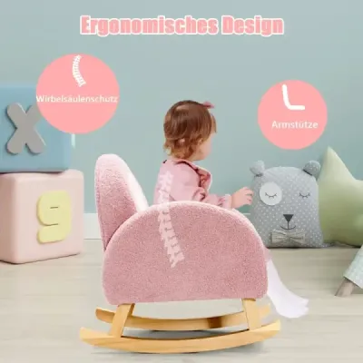 Dětské čalouněné houpací křeslo s nohama z masivního dřeva růžové
