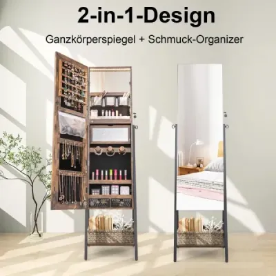 Skříňka na šperky se zrcadlem a 3-barevným LED osvětlením 41,5 x 37 x 157 cm Rustikální hnědá