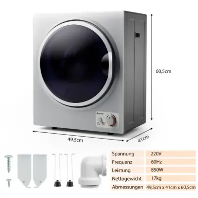 Mini sušička prádla Elektrická sušička prádla Sušička vzduchu 2,5 kg / 42 l / 850 W Stříbrná