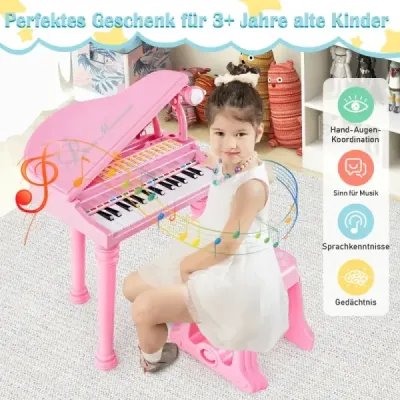 31 kláves dětská klávesnice se židlí dětské piano hračka piano 35 x 30 x 55 cm růžová