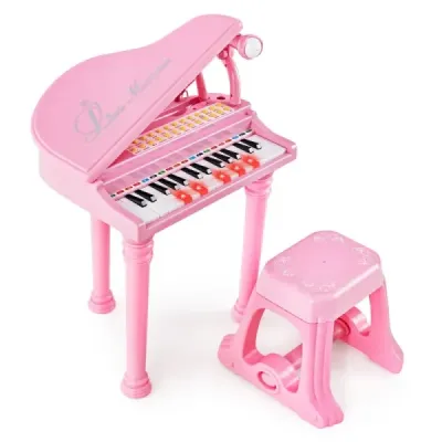 31 kláves dětská klávesnice se židlí dětské piano hračka piano 35 x 30 x 55 cm růžová