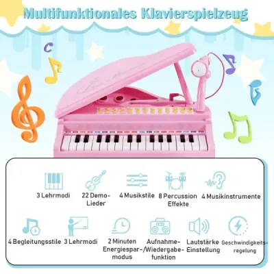 31 kláves dětská klávesnice se židlí dětské piano hračka piano 35 x 30 x 55 cm růžová