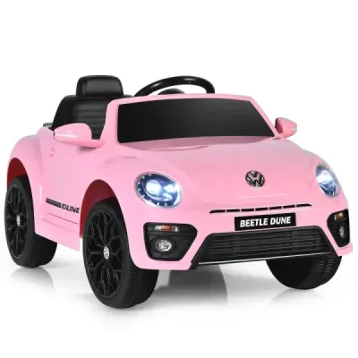 Dětské autíčko VW Beetle s hudbou a 2 režimy osvětlení včetně dálkového ovládání 2.4G růžová