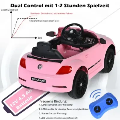 Dětské autíčko VW Beetle s hudbou a 2 režimy osvětlení včetně dálkového ovládání 2.4G růžová