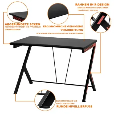 116 cm herní stůl s ergonomickým designem 116 x 75 x 77 cm černý