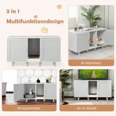 Skříňka pro kočky na odpadkový koš se 2 dvířky a škrábací deskou a vchodem 120 x 52 x 65 cm Šedá