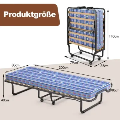 80 x 200 cm rozkládací postel pro hosty skládací rozkládací postel s matrací z paměťové pěny modrá