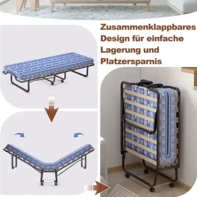 80 x 200 cm rozkládací postel pro hosty skládací rozkládací postel s matrací z paměťové pěny modrá